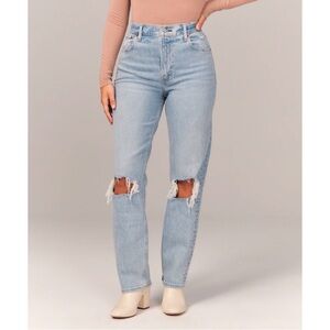Abercrombie & Fitch The 90s Straight Ultra High Rise Light Wash Distressed Jeans
